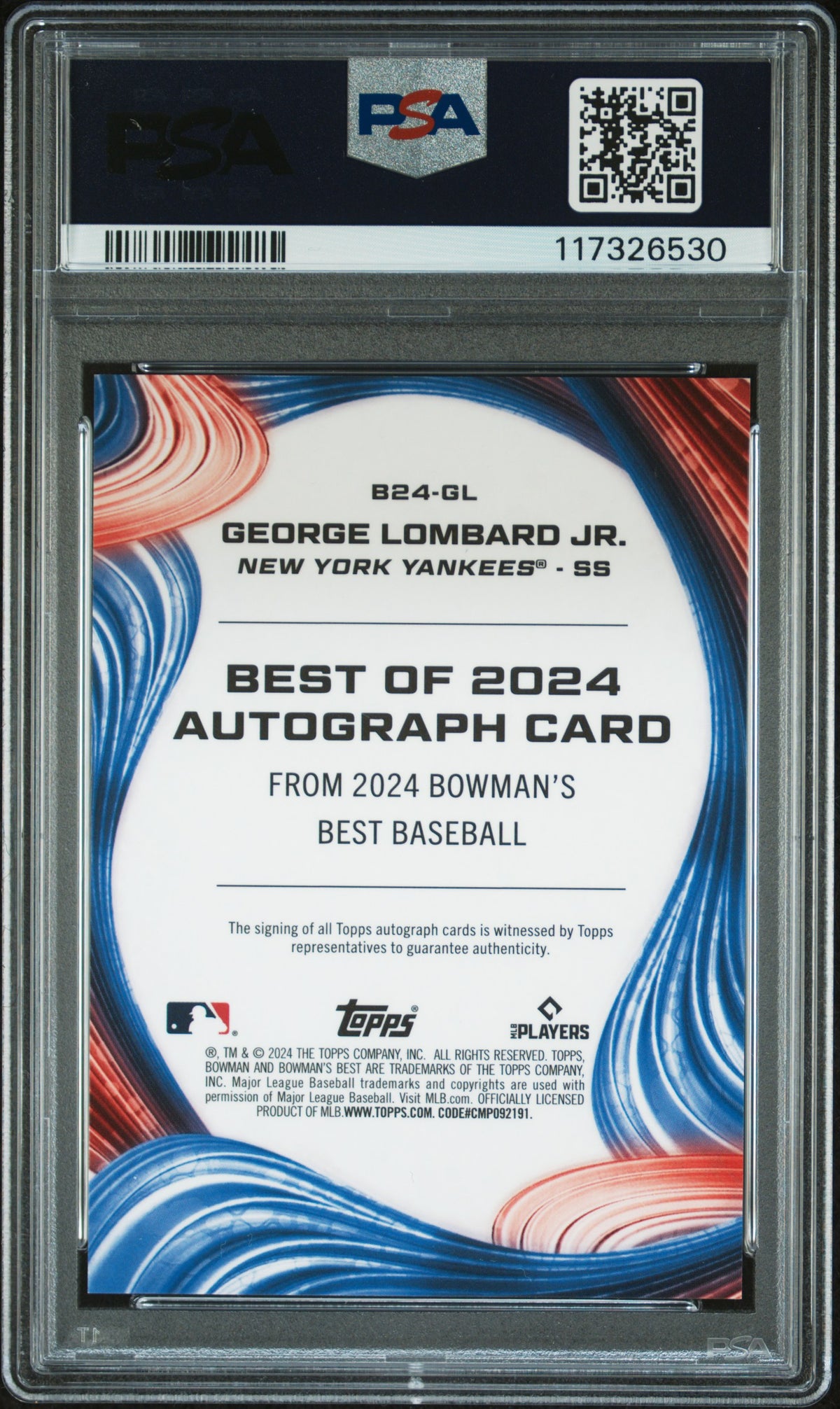 2024 Bowman's Best Best Of Autographs George Lombard JR. Gold  PSA 10 Auto 10