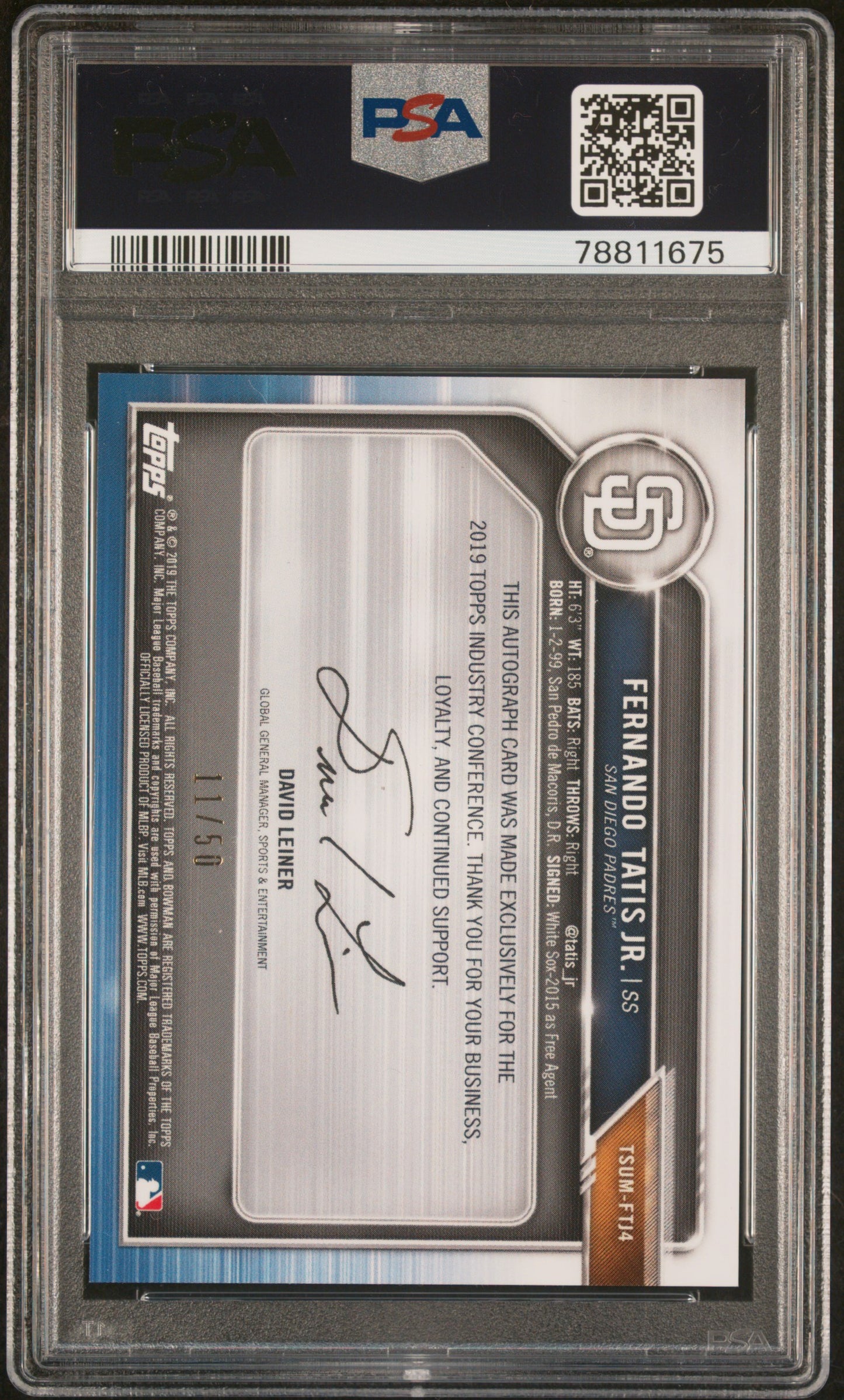 2019 Topps Industry Conference Fernando Tatis JR. Auto /50 PSA 9