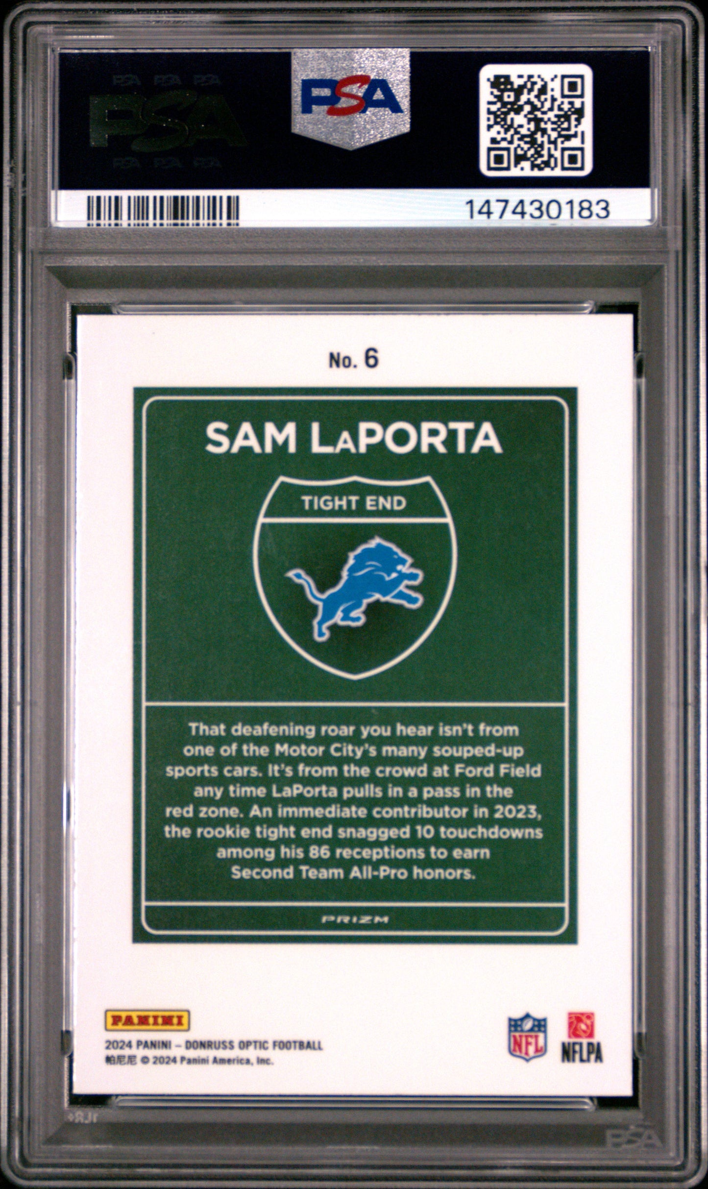 2024 Panini Donruss Downtown! Sam Laporta #6 PSA 9