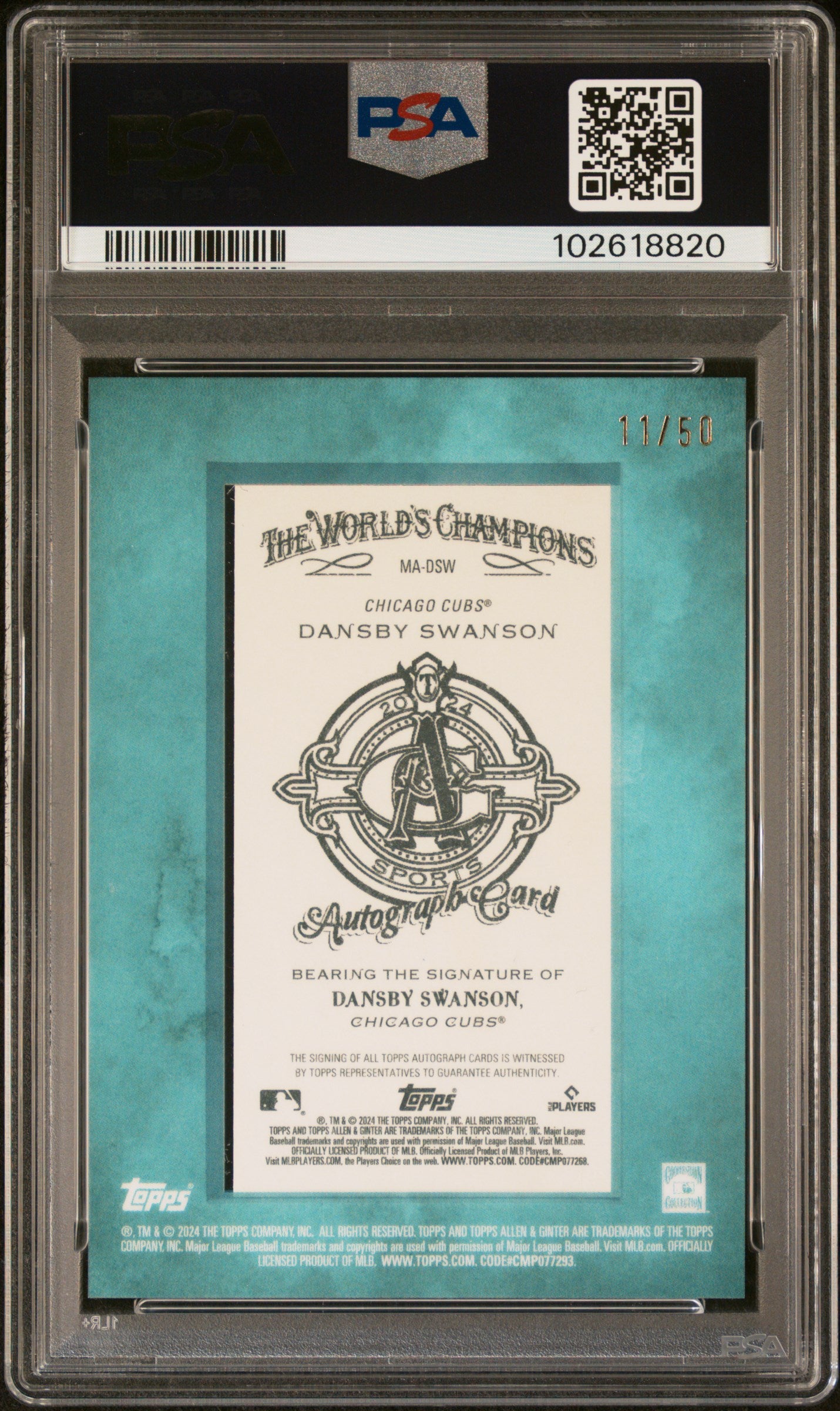 2024 Topps Allen & Ginter Mini Baseball Autographs Dansby Swanson /50 PSA 9