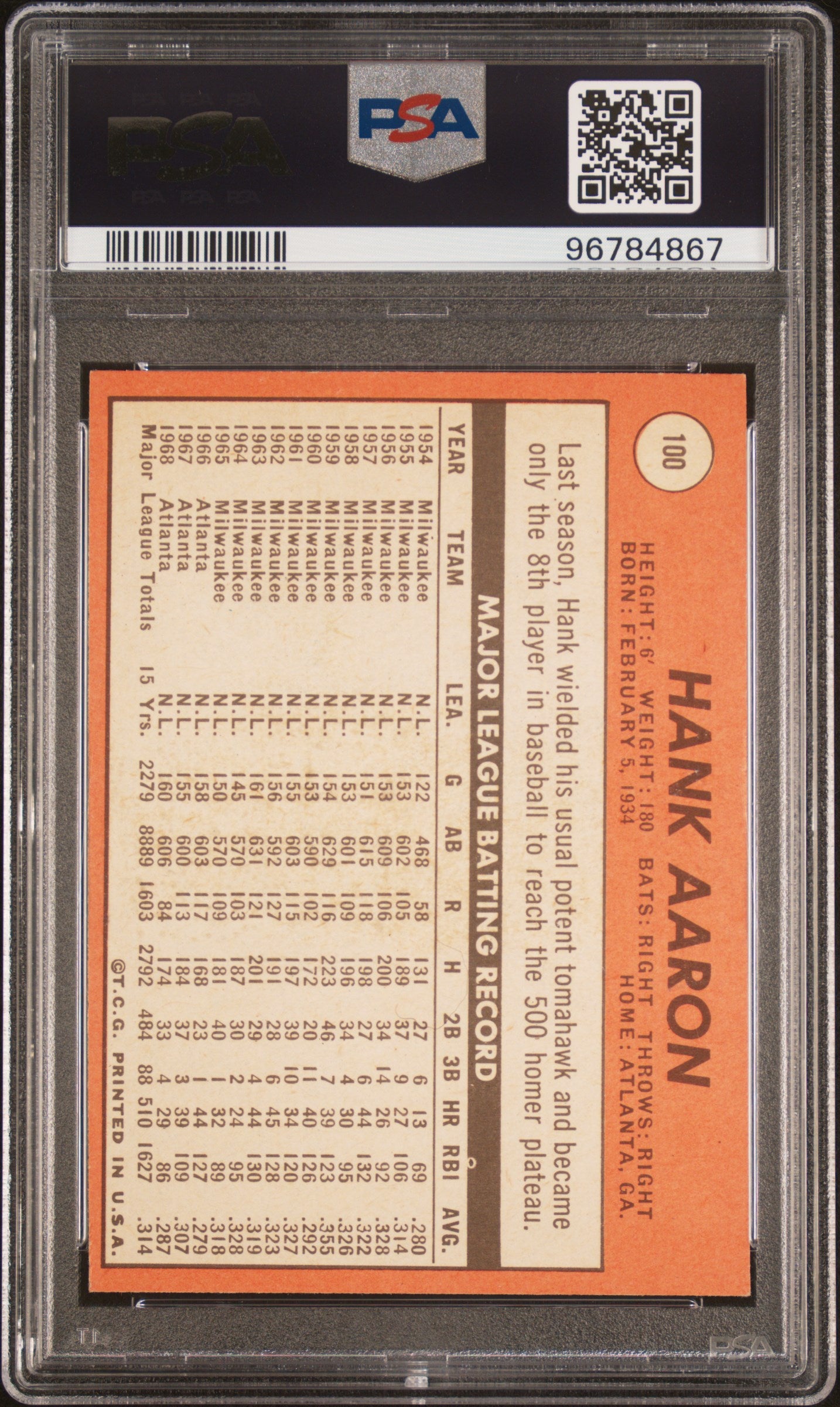 1969 Topps Hank Aaron #100 PSA 5