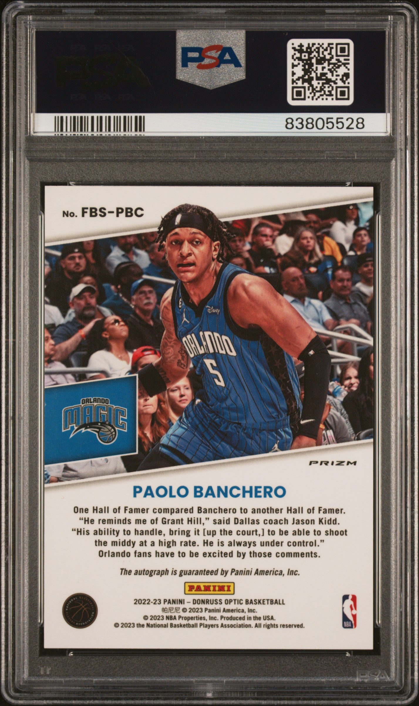 2022 Panini Donruss Optic Fast Break Signatures Paolo Banchero #FBSPBC PSA 10