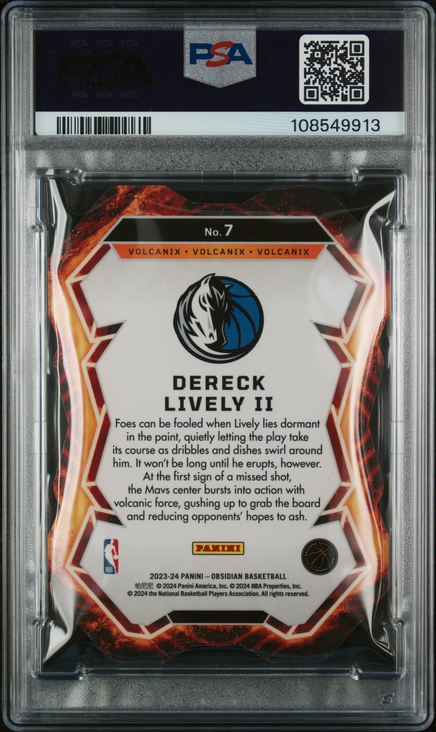 2023 Panini Obsidian Volcanix Dereck Lively II #7 PSA 10