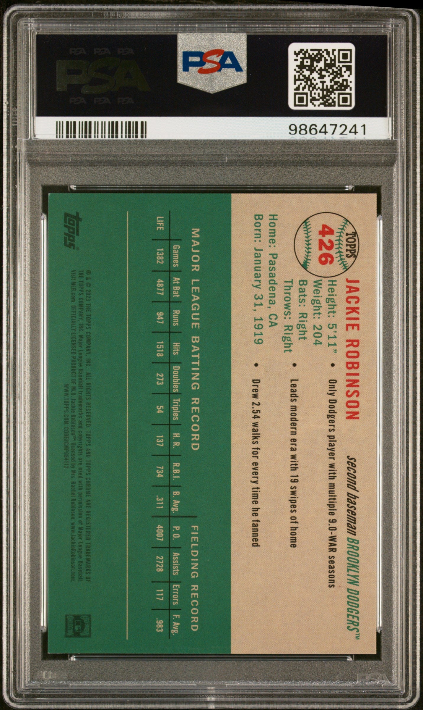 2023 Topps Chrome Platinum Anniversary Jackie Robinson Blue Mini Diamond PSA 9