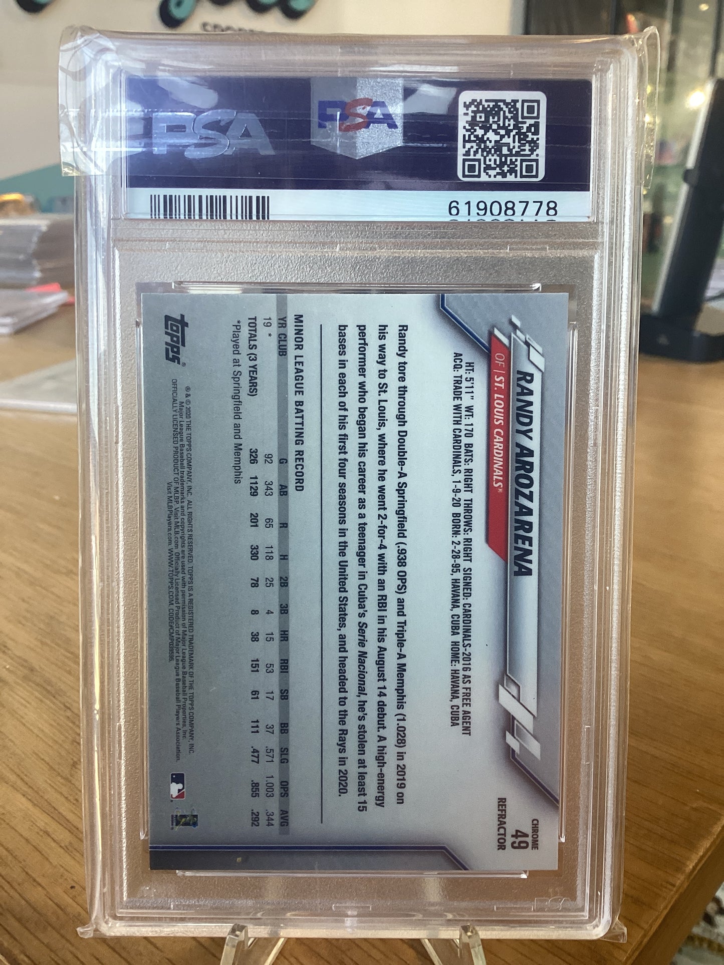 2020 Topps Chrome Randy Arozarena #49 Refractor PSA 10