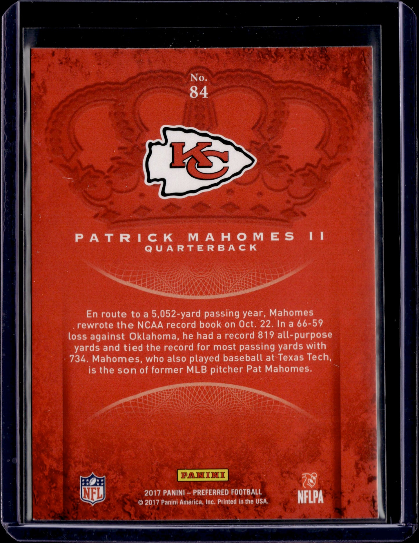2017 Panini Crown Royale Patrick Mahomes II #84 RC BOC#201