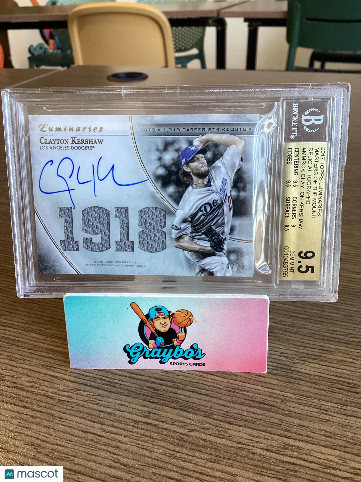 2017 Topps Luminaries MOM Relic Autographs Clayton Kershaw /15 #MMRCK BGS 9.5