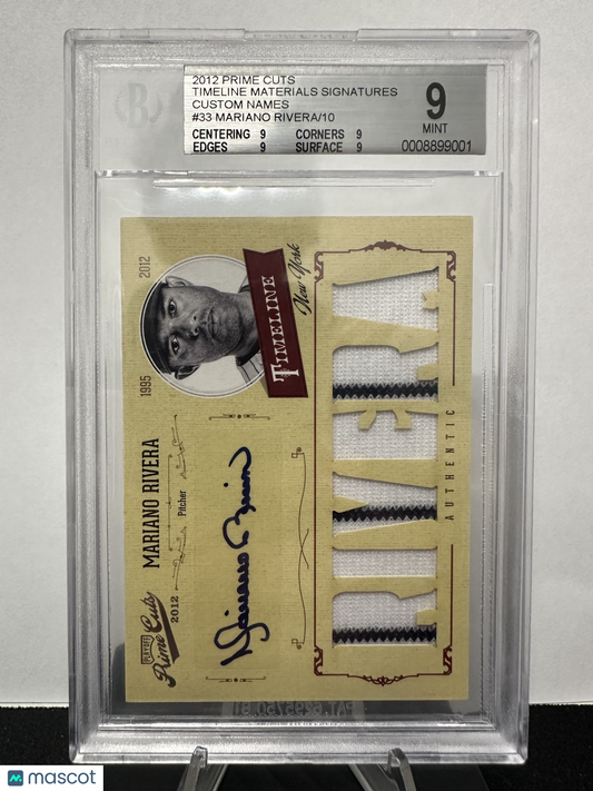 2012 Prime Cuts Timeline Materials Signatures Mariano Rivera #33 /10 BGS 9