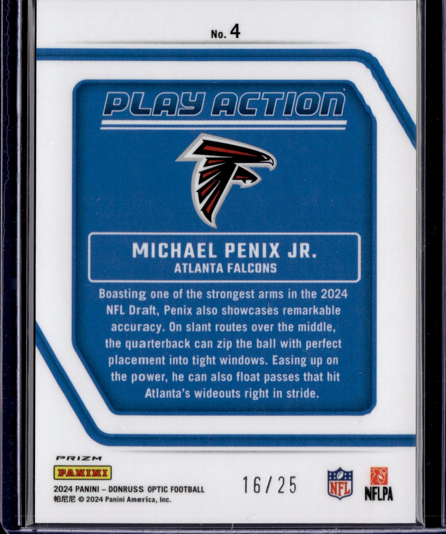 2024 Panini Donruss Optic Play Action Michael Penix Jr. #4 Black Pandora RC /25