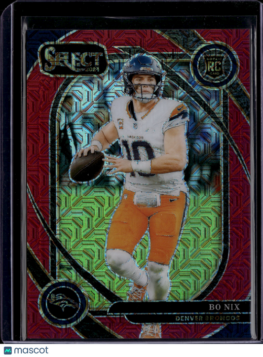 2025 Panini Select Prizm Bo Nix #221 Club Level Red Mojo RC /49