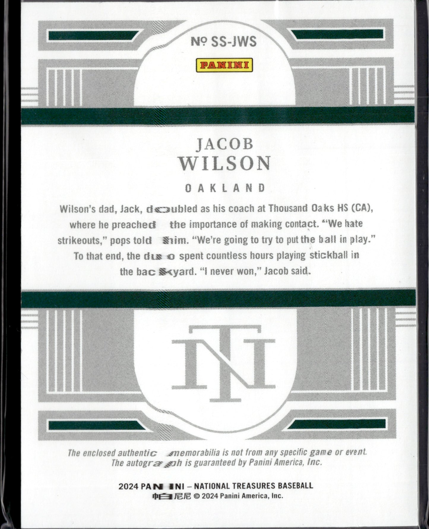 2024 Panini National Treasures Jacob Wilson #SS-JWS RC Patch 24/49