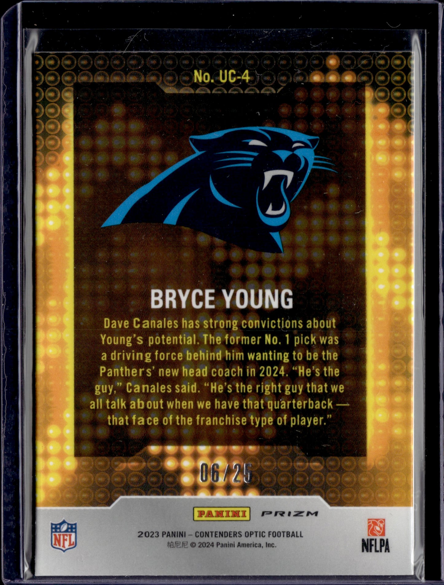 2024 Panini Contenders Optic Prizm Bryce Young #UC-4 Gold RC 06/25