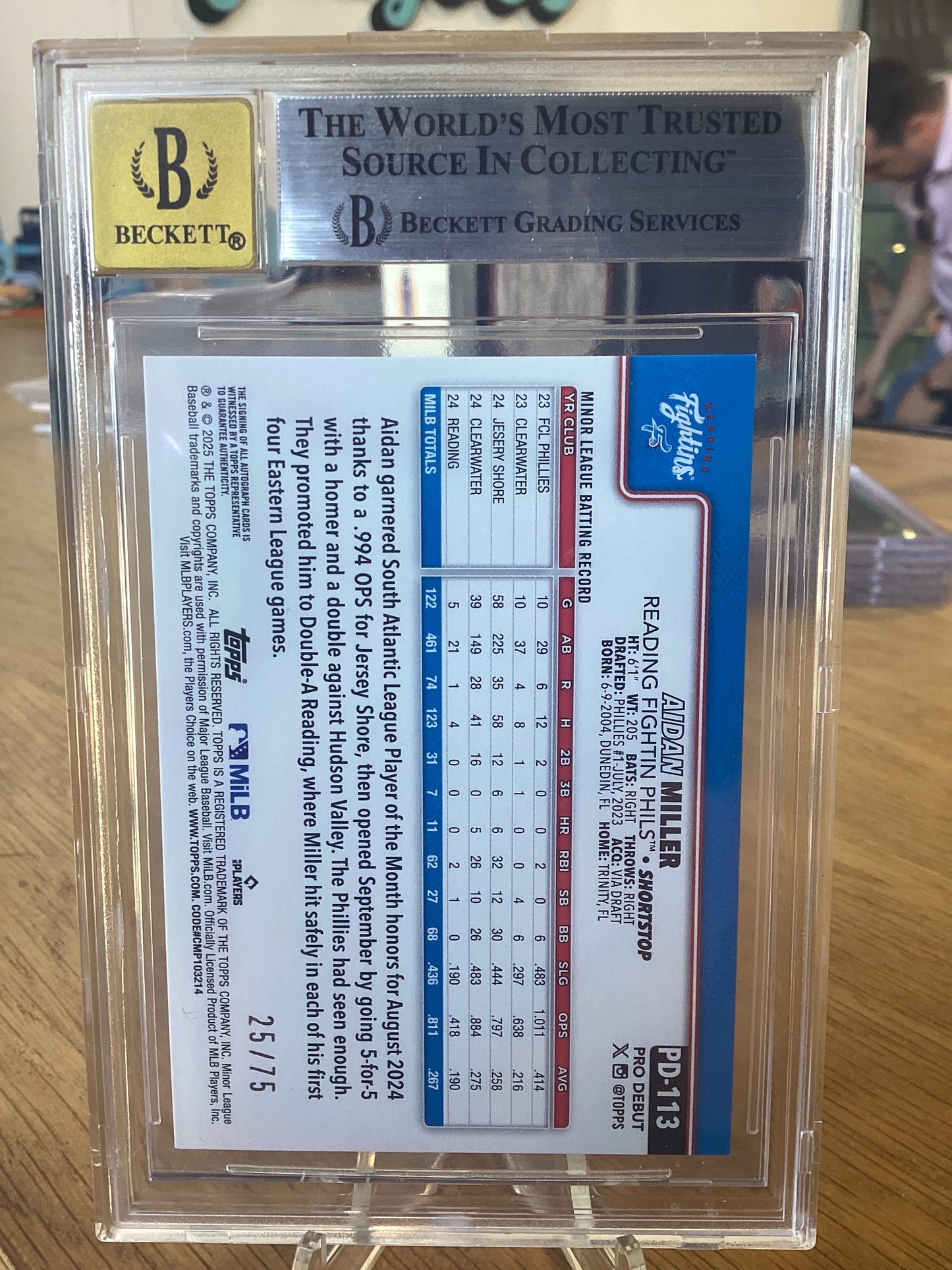2025 Topps Pro Debut Autographs Aqua Foil Aidan Miller #PD113 BGS 7.5