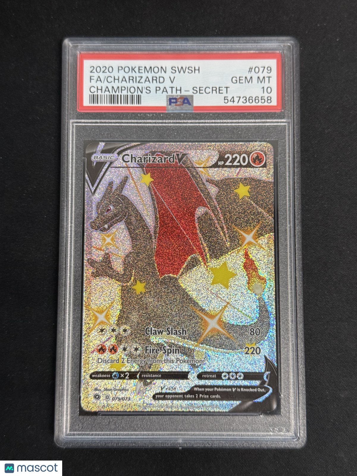 2020 Pokemon Sword & Shield Champion's Path Charizard V Secret Fa PSA 10 #079