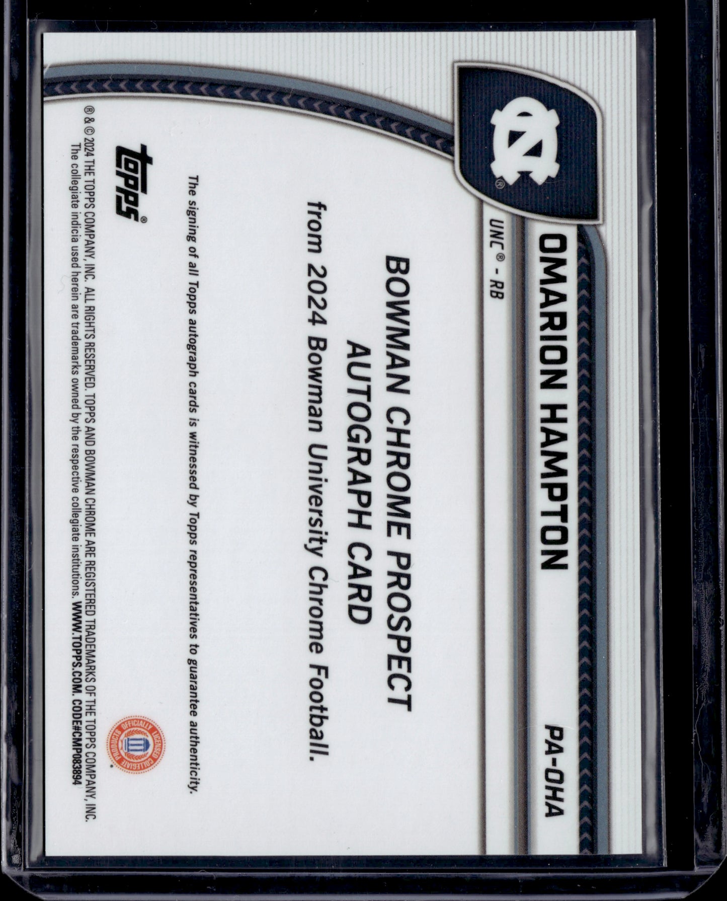 2024 Bowman University Chrome Omarion Hampton #PA-CHA Autograph /50