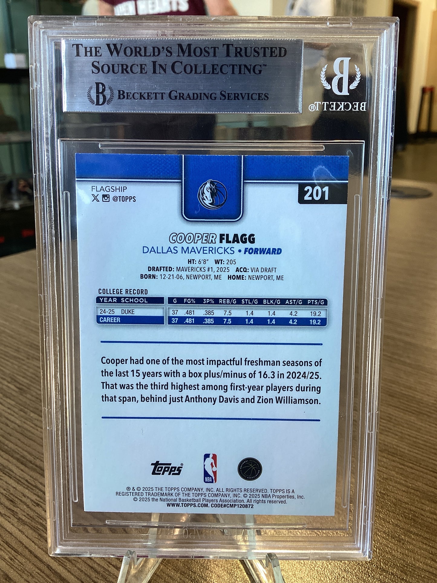 2025 Topps Sandglitter Blue Cooper Flagg #201 BGS 8