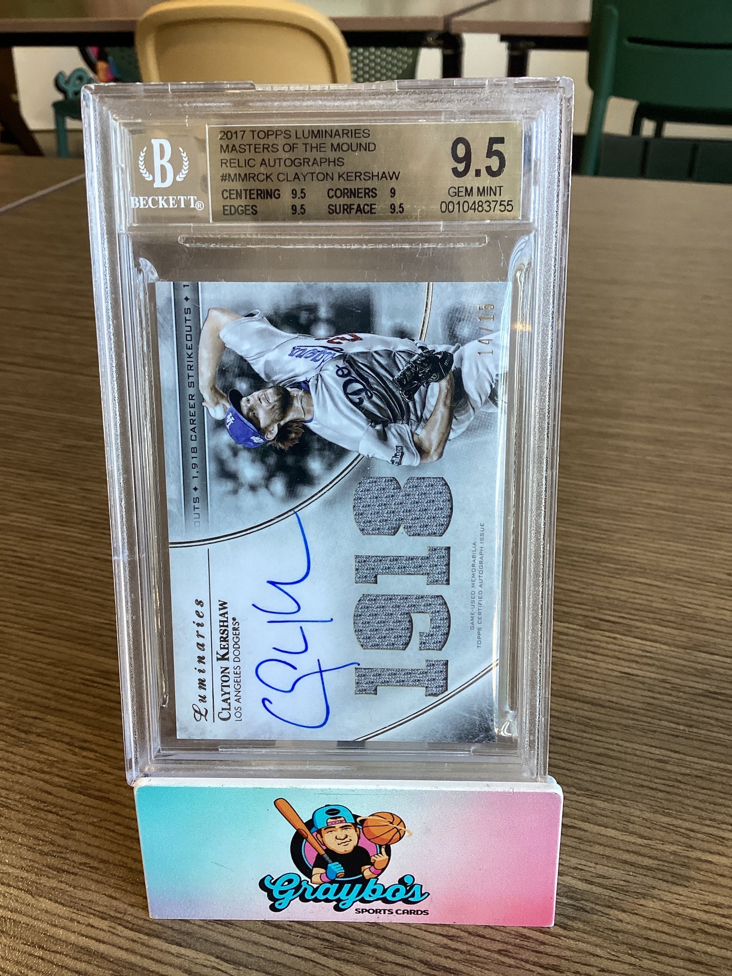 2017 Topps Luminaries MOM Relic Autographs Clayton Kershaw /15 #MMRCK BGS 9.5