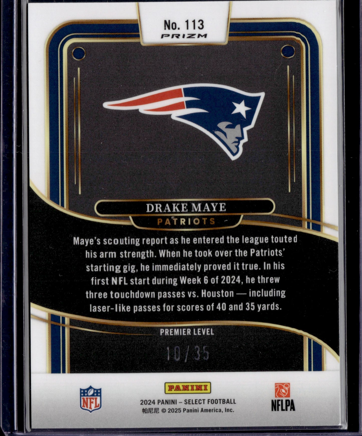 2025 Panini Select Prizm Drake Maye #113 RC Premier Level SP /35