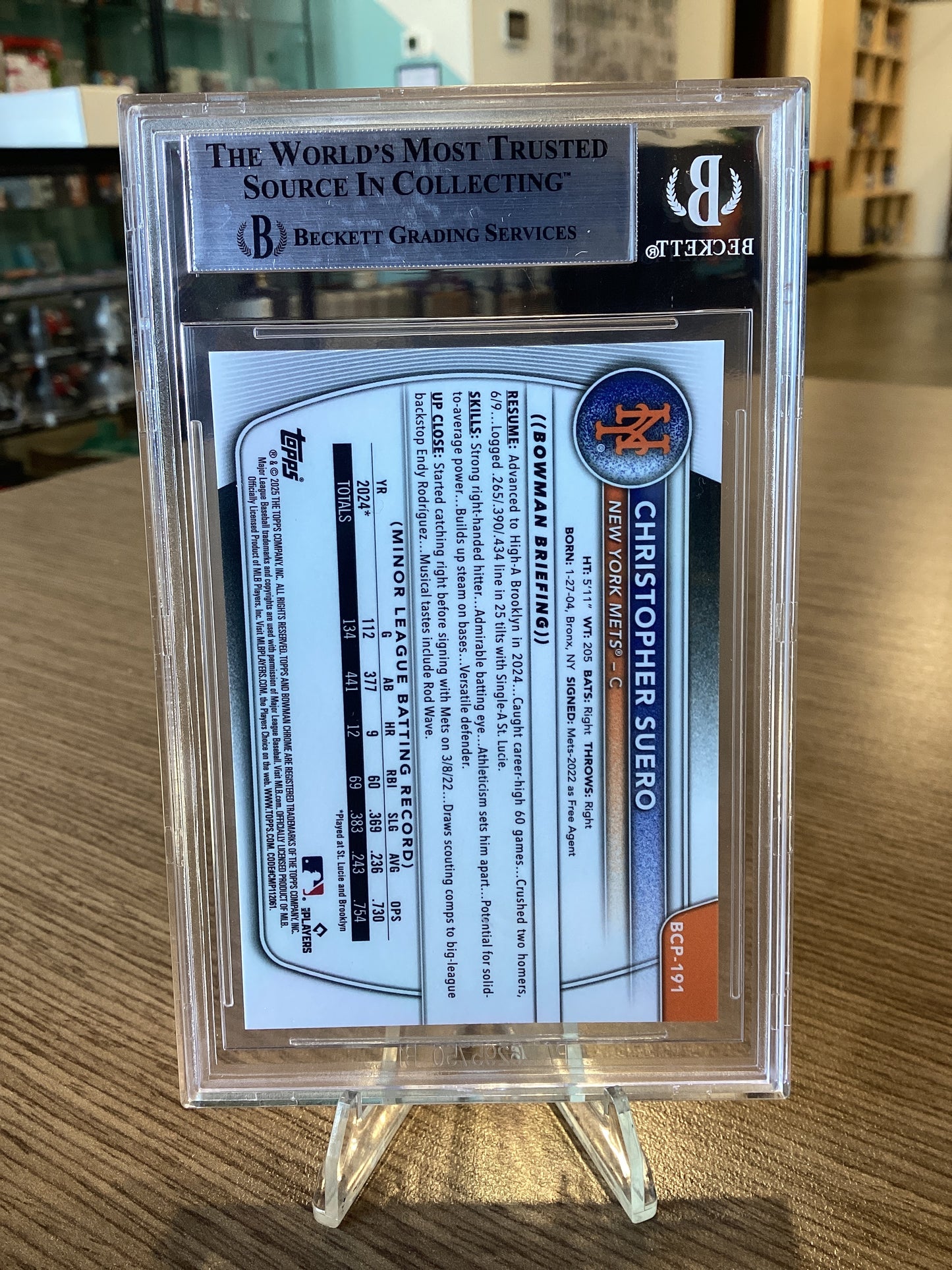2025 Bowman Chrome Prospects Orange Geometric Refractors Christopher Suero BGS 8