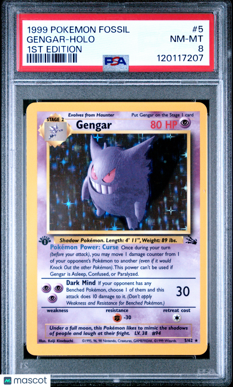 1999 Pokemon Fossil Gengar Holo 1st Edition PSA 8 #5