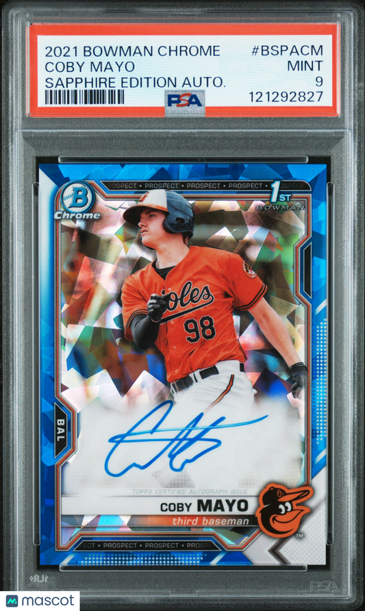 2021 Bowman Chrome Sapphire Edition Autographs Coby Mayo #BSPACM Autograph PSA 9