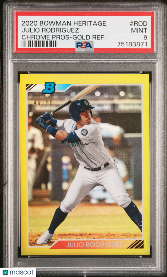 2020 Bowman Heritage Chrome Prospects Julio Rodriguez Gold Refractor /50 PSA 9