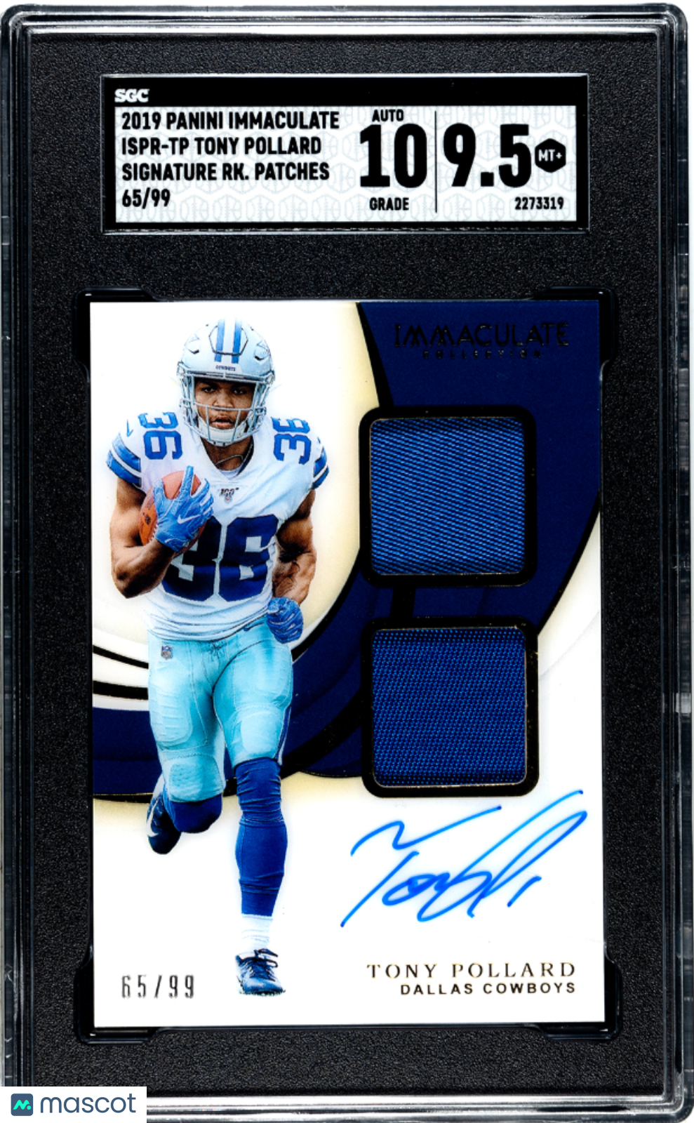 2019 Panini Immaculate  Tony Pollard #ISPR-TP SIG. Rookie Patches 99 SGC 9.5