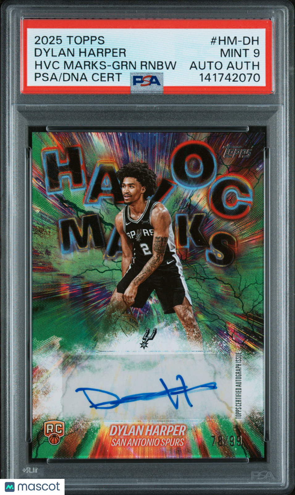 2025 Topps Havoc Marks Dylan Harper #HM-DH HVC GRN Rnbw 78/99 PSA 9