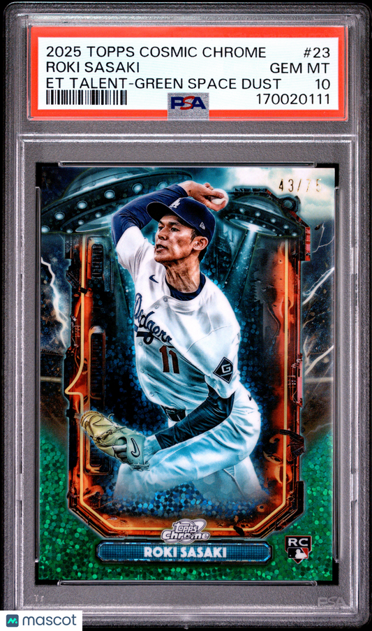 2025 Topps Cosmic Extraterrestrial Talent Roki Sasaki Green /75 PSA 10