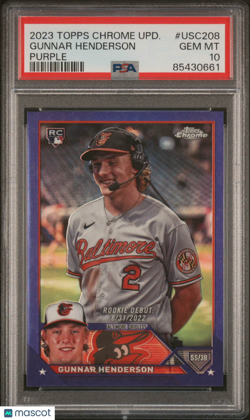2023 Topps Chrome Update Gunnar Henderson #USC208 Purple Refractor PSA 10