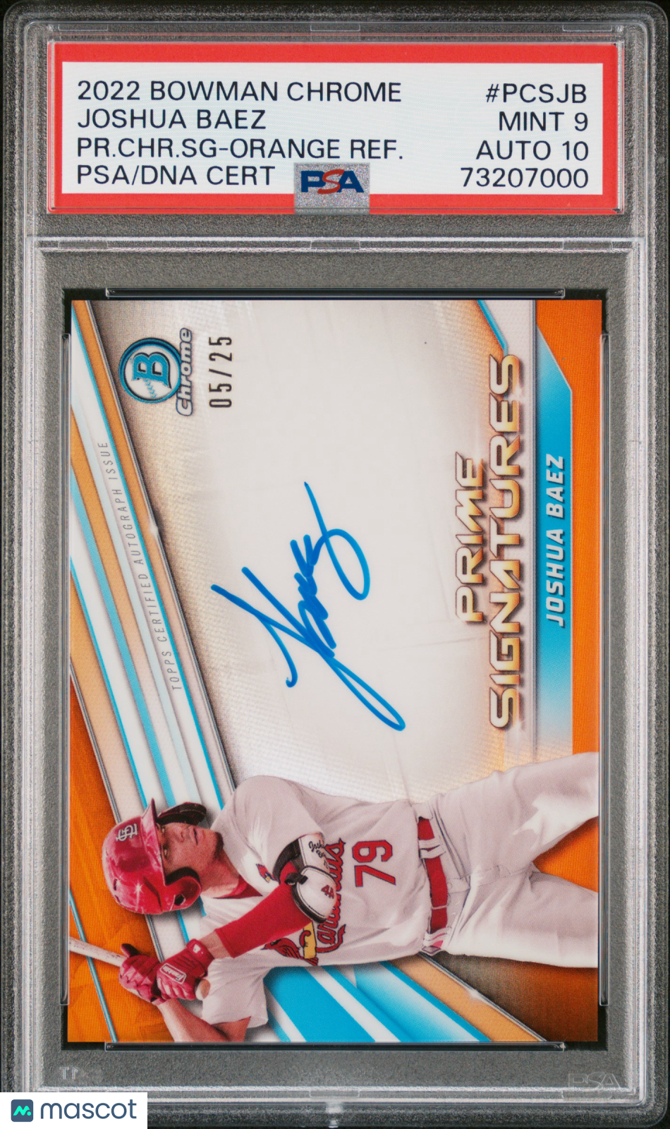 2022 Bowman Chrome Prime Auto Joshua Baez Orange /25 PSA 9 Auto 10