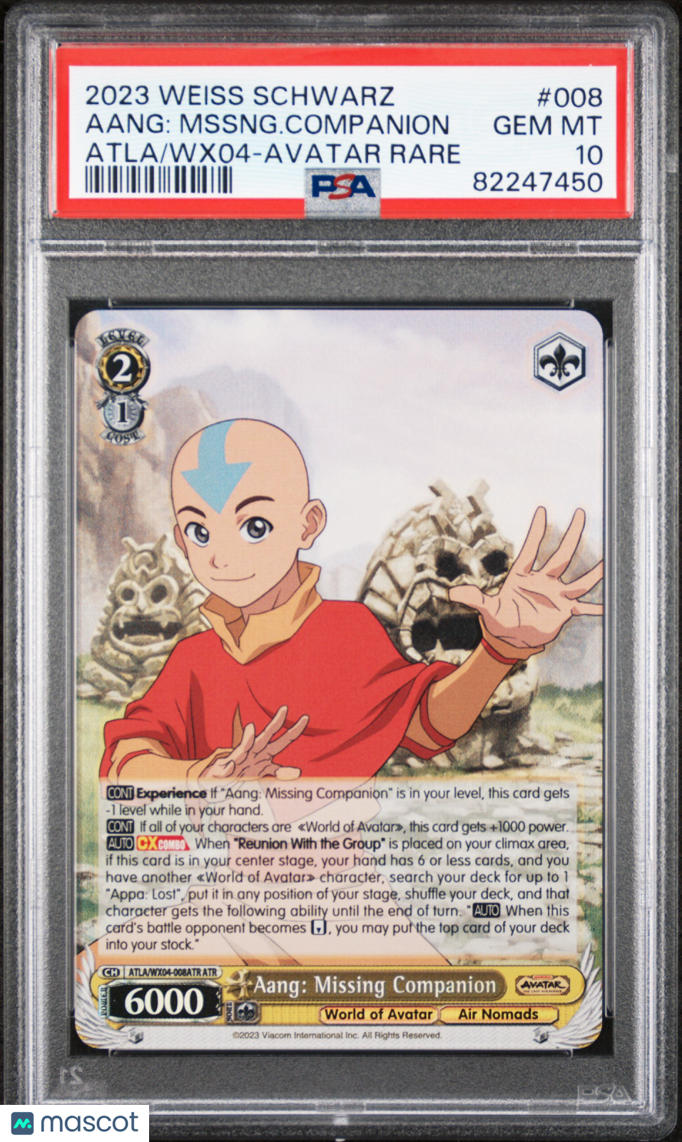 2023 Weiss Schwarz Avatar The Last Airbender Aang Companion Avatar Rare PSA 10