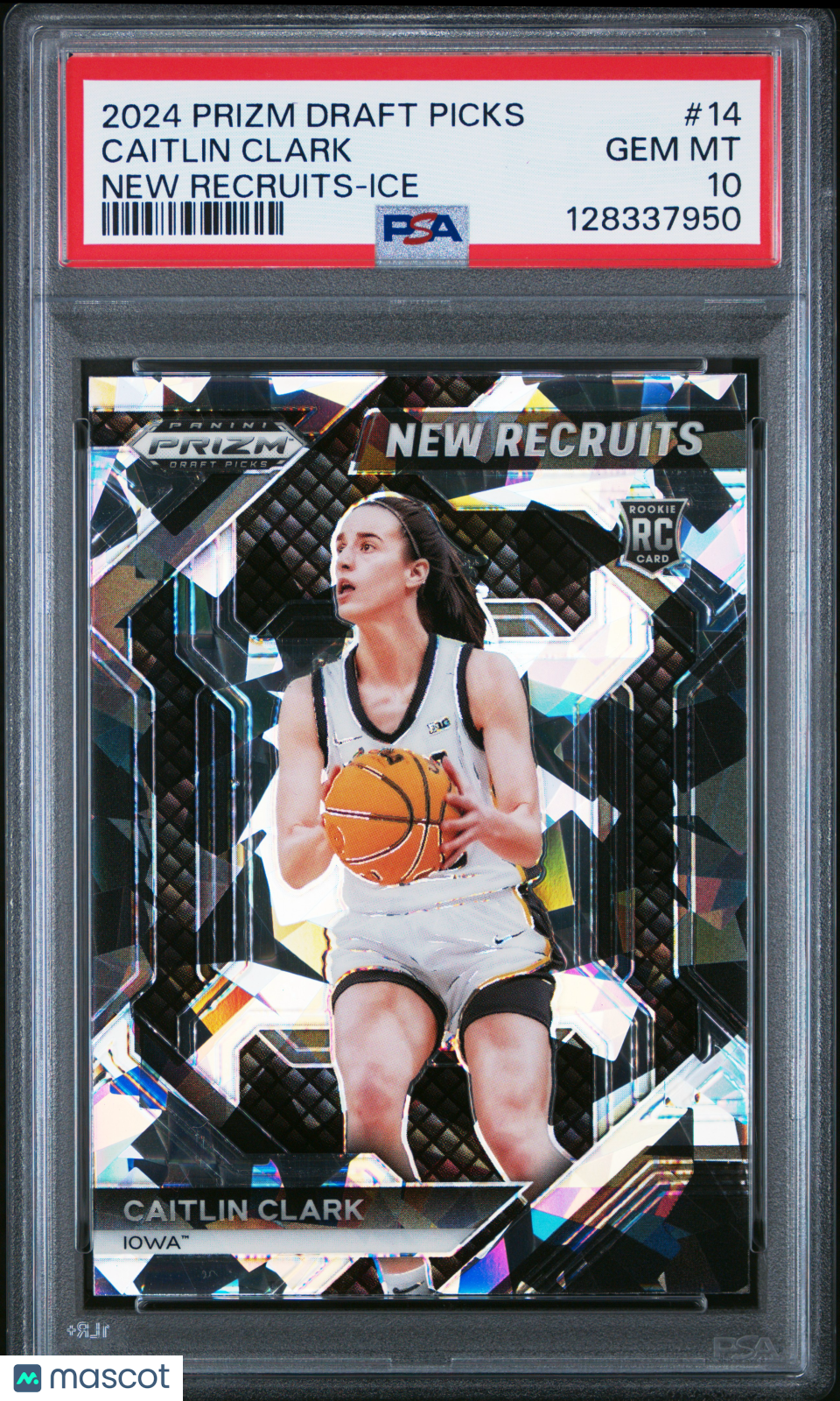 2024 Panini Prizm Draft Picks New Recruits Caitlin Clark #14 Ice PSA 10