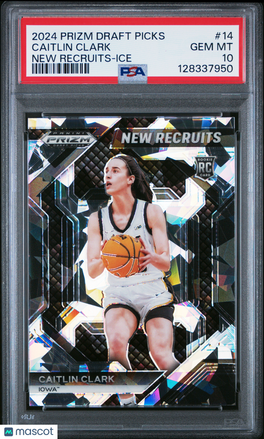2024 Panini Prizm Draft Picks New Recruits Caitlin Clark #14 Ice PSA 10