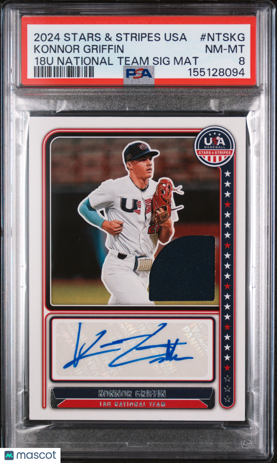 2024 Panini Stars & Stripes Usa 18u NT Signature Materials Konnor Griffin PSA 8
