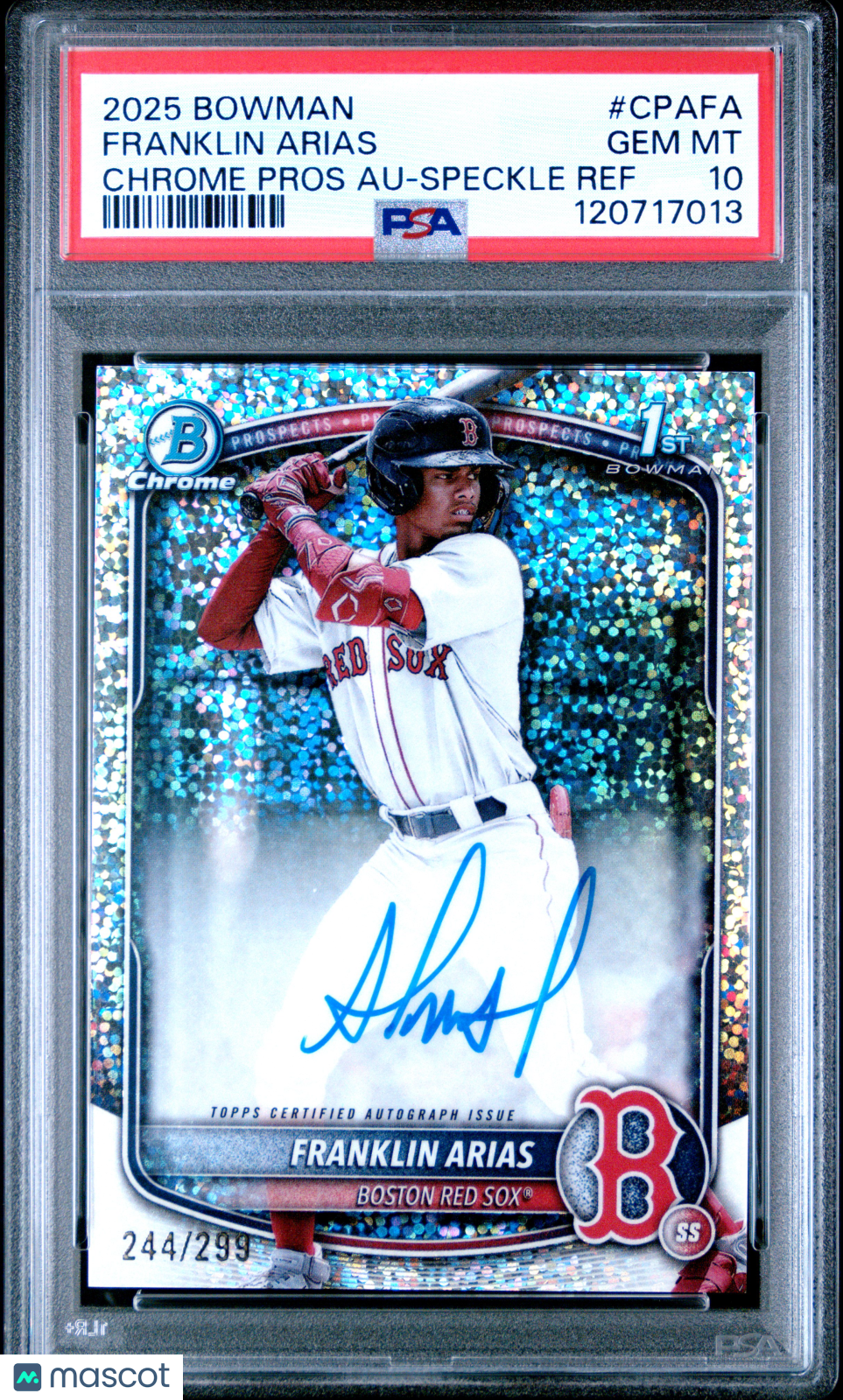 2025 Bowman Chrome Prospect Autographs Franklin Arias #CPAFA Speckle /299 PSA 10