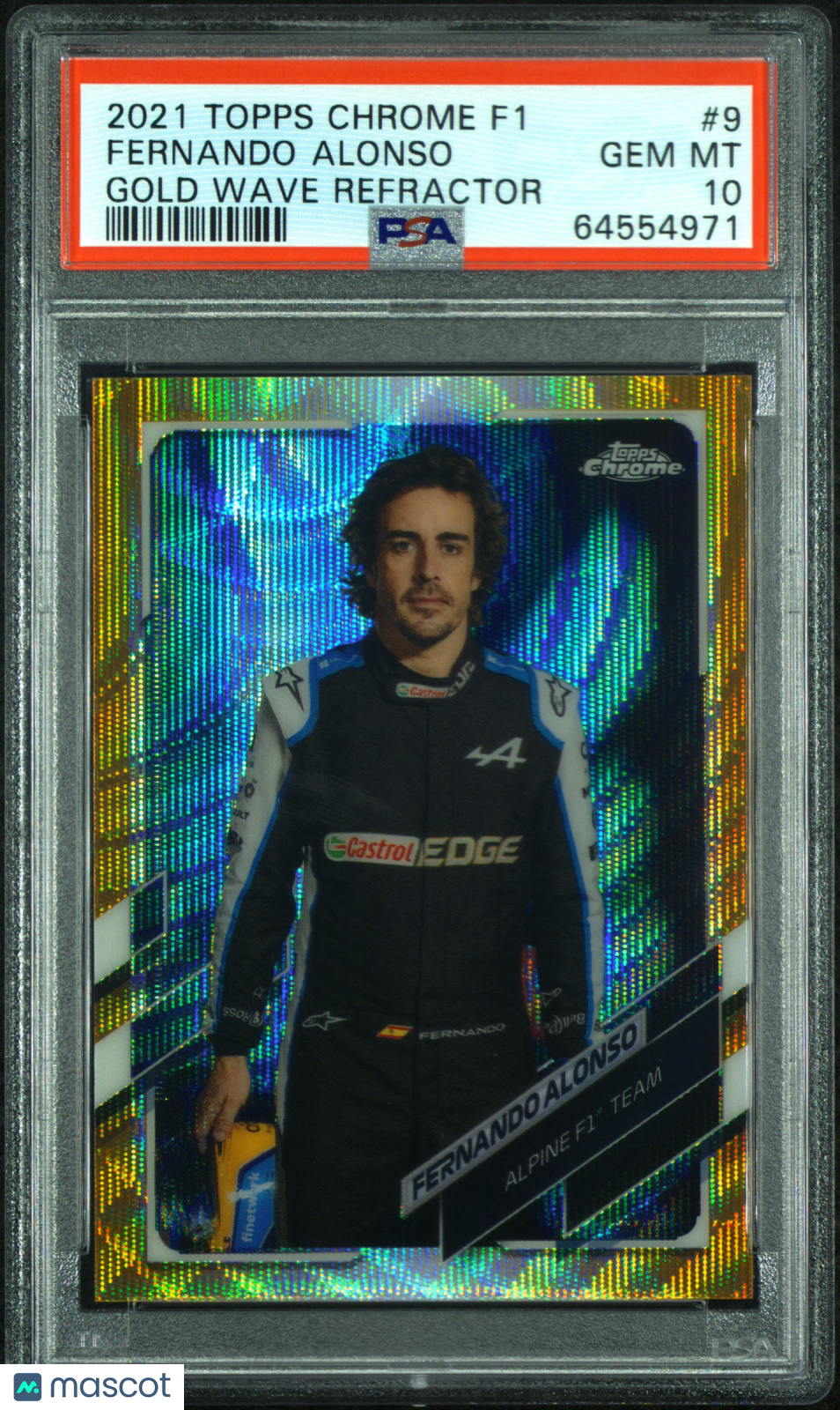 2021 Topps Chrome Formula 1 Fernando Alonso #9 Gold Wave Refractor PSA 10
