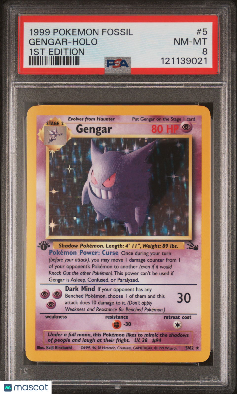 1999 Pokemon Fossil Gengar Holo 1st Edition PSA 8 #5