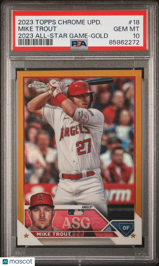 2023 Topps Chrome Update 2023 All-Star Game Mike Trout #18 Gold Ref PSA 10