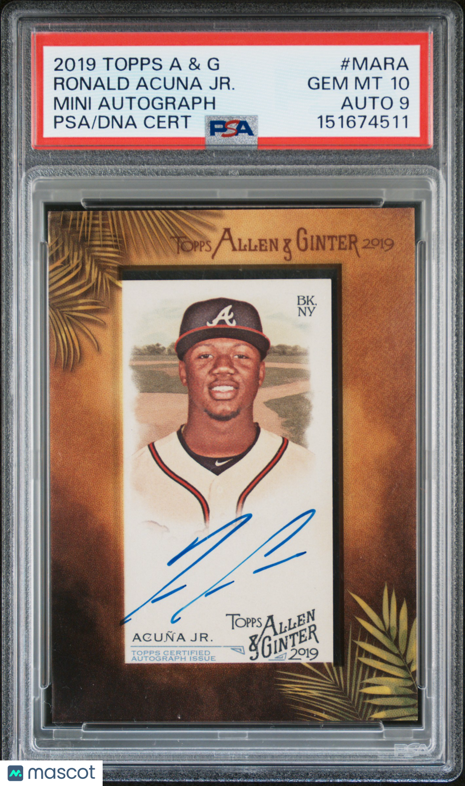 2019 Topps Allen & Ginter Mini Autographs Ronald Acuna JR. #MA-RA Framed PSA 10