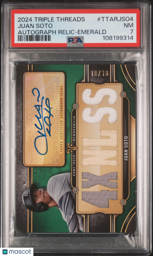 2024 Topps Triple Threads Autograph Relics Juan Soto Emerald 18/18 PSA 7