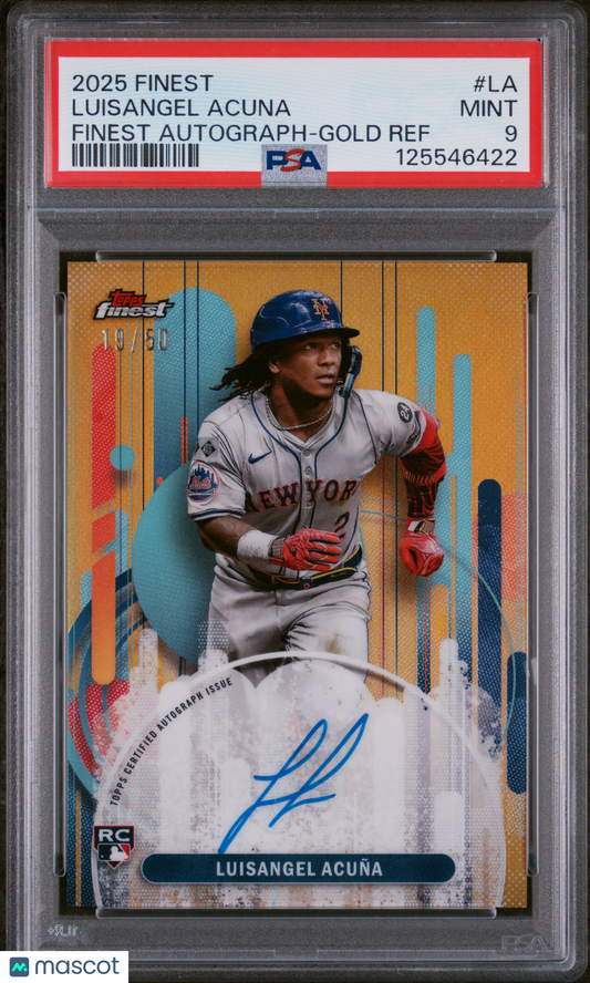 2025 Topps Finest Finest Autographs Luisangel Acuna #LA Gold Ref 19/50 PSA 9