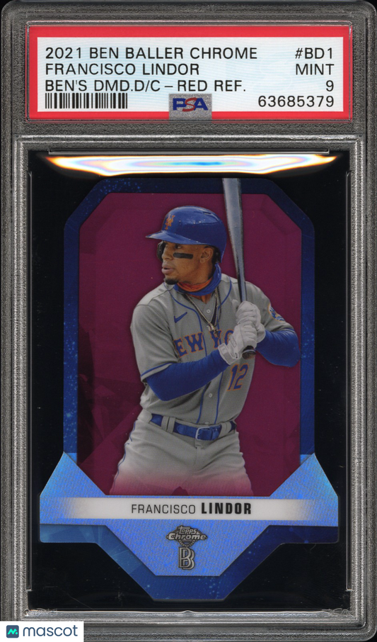 2021 Topps Chrome Ben Baller Ben's Diamond Francisco Lindor Red /5  PSA 9