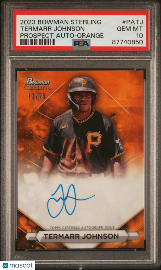 2023 Bowman Sterling Prospect Autographs Termarr Johnson /75 PSA 10