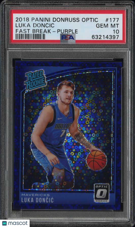 2018 Panini Donruss Optic Luka Doncic #177 Fast Break Purple PSA 10