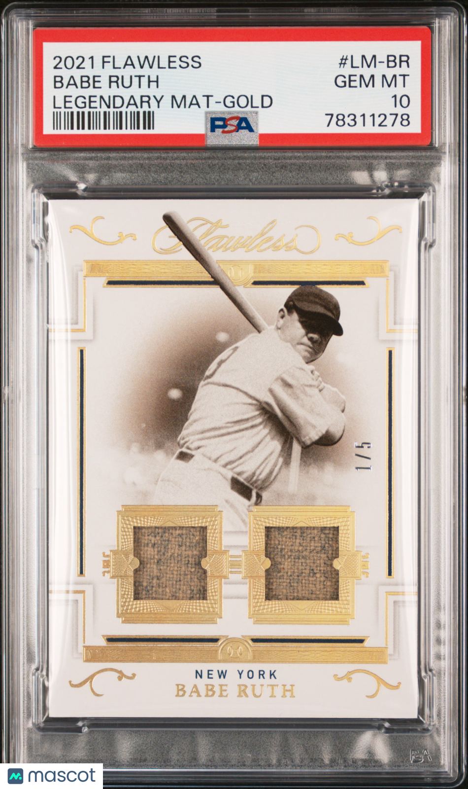 2021 Panini Flawless Legendary Materials Babe Ruth #LM-BR Gold 1/5 PSA 10