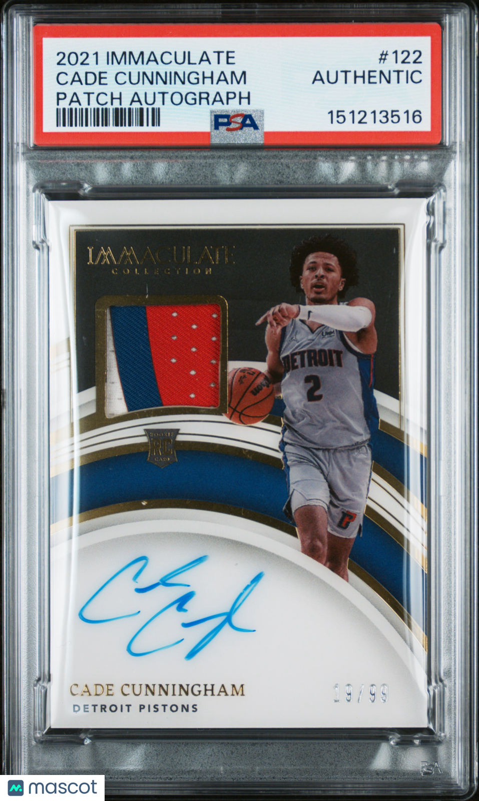 2021 Panini Immaculate Collection Cade Cunningham #122 Patch Autograph /99 PSA A