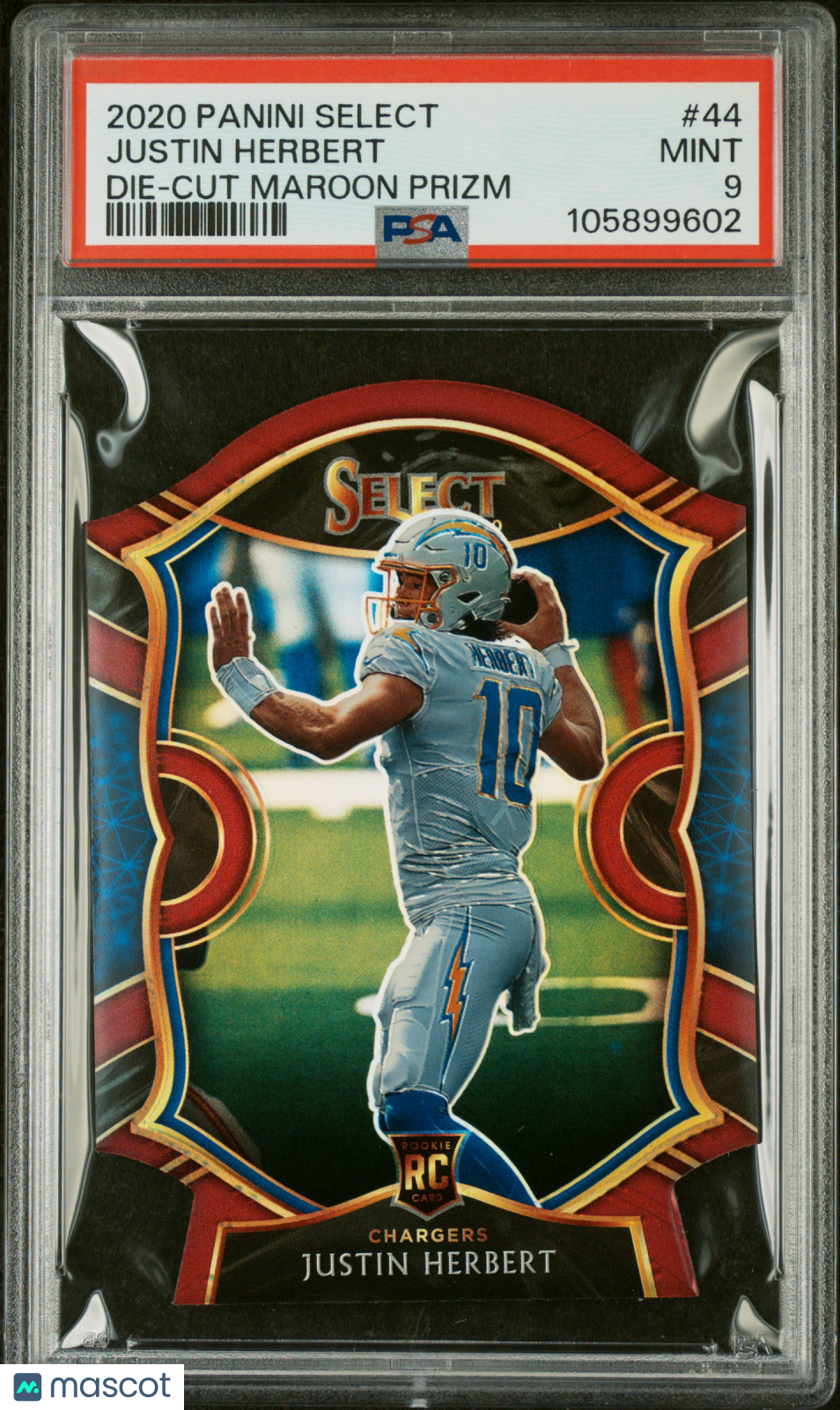 2020 Panini Select Justin Herbert #44 Die Cut Maroon Prizm PSA 9