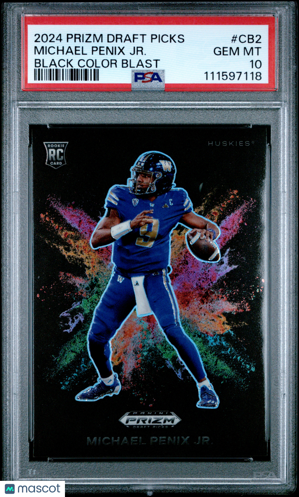 2024 Panini Prizm Draft Picks Black Color Blast Michael Penix JR. #CB2 PSA 10