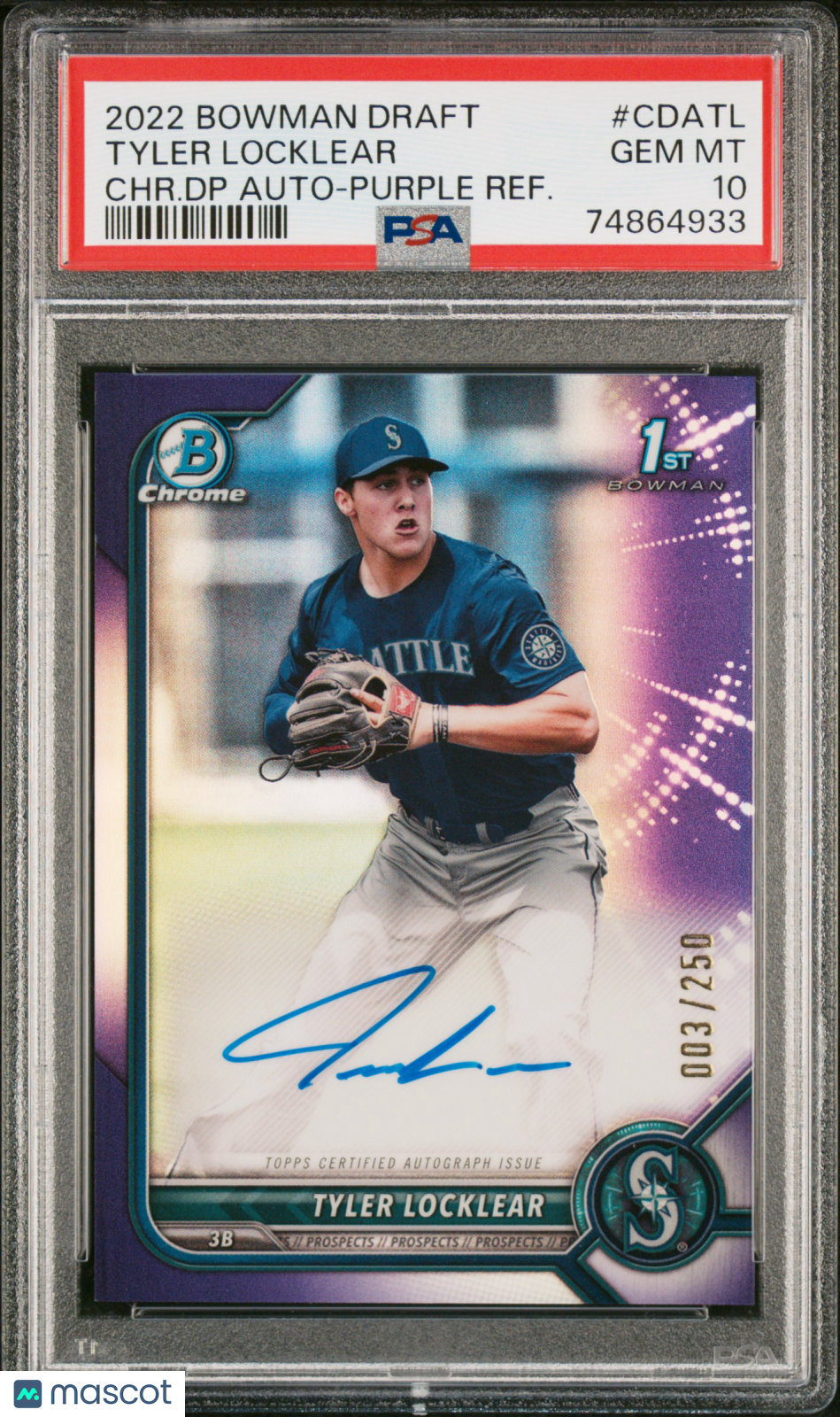 2022 Bowman Draft Chrome Draft Pick Autographs Tyler Locklear #CDATL /250 PSA 10